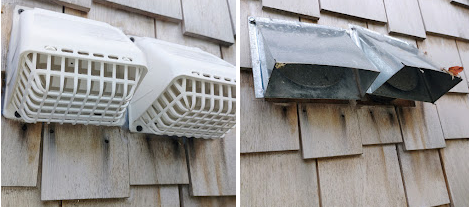 Exterior dryer vent covers before and after professional dryer vent repair